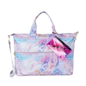 Luv Betsey Johnson Weekender Bag Marble Pink Swirls L Marly Logo New w/pouch